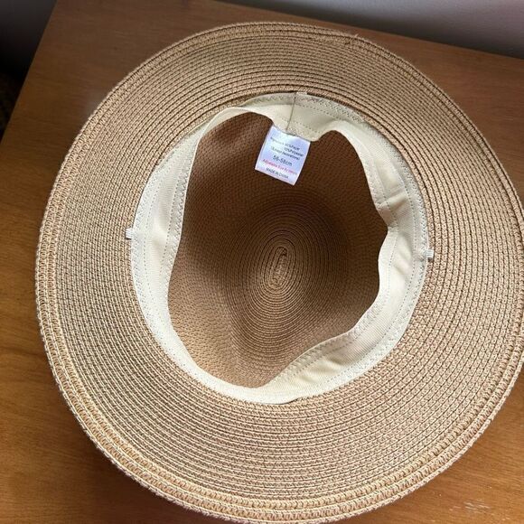 Unbranded Unisex Tan Paper Fedora Hat with Black wrap - Picture 6 of 7